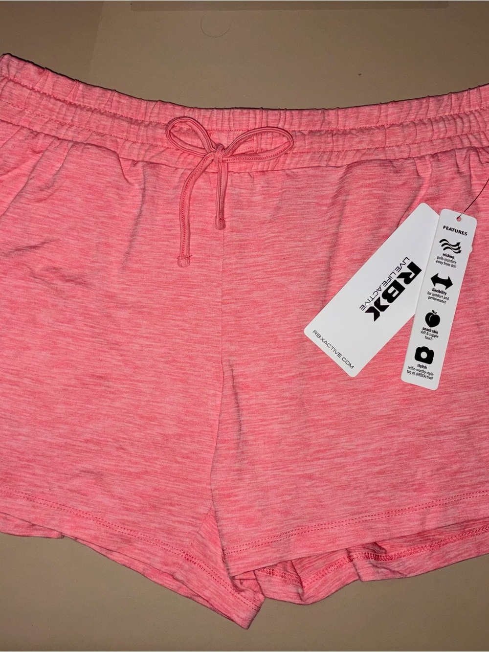 RBX Coral Pink Athletic Lounge Shorts with Drawstring